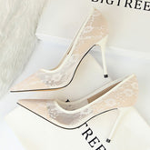Skinny High Heels Shoes Stiletto Heel Shallow Mouth Pointed Toe Mesh Hollow Out Cutout out Lace Shoes